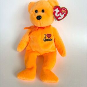 Ty Beanie Baby Florida Bear I Love Florida Orange Plush State Collection w/ Tag